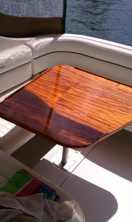 mahogany cockpit table installed
